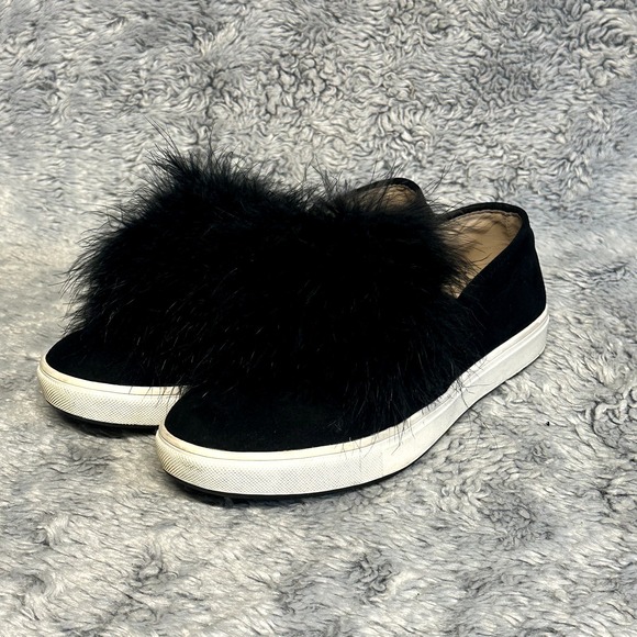Steve Madden Shoes - Steve Madden Emily Feather Pom Pom Black Slip On Faux Suede Sneaker Women's Sz 8